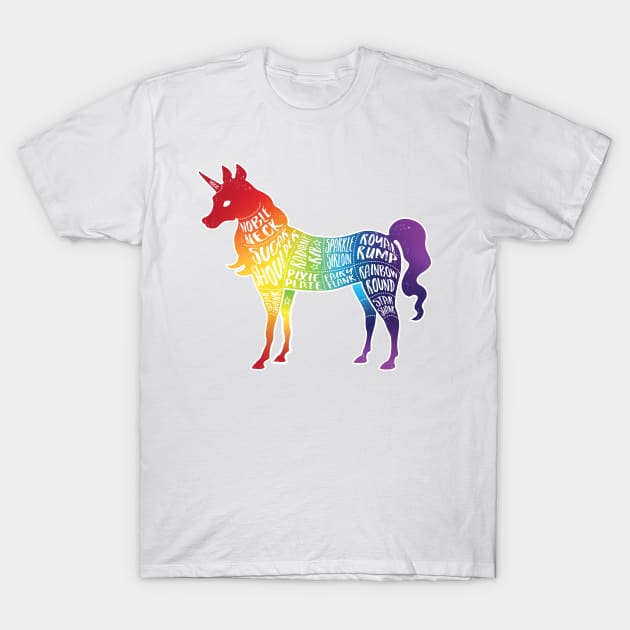 Rainbow Unicorn - Fantasy Butcher - Cuts of Meat T-Shirt by AliceQuinn